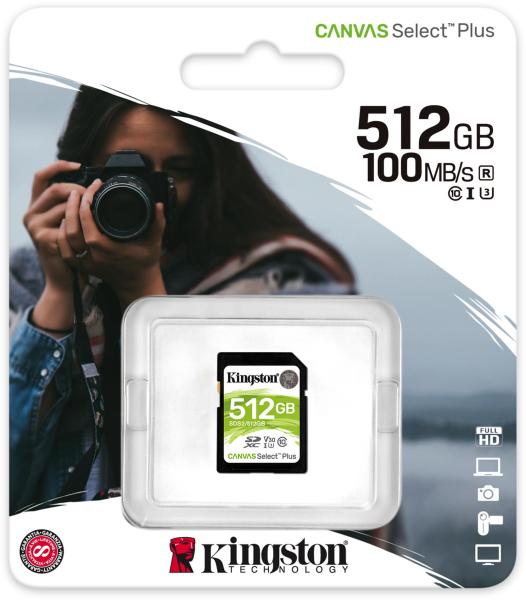 Kingston - Fot memriakrtya - SD 512Gb Kingston SDXC Canvas Select SDS2/512GB