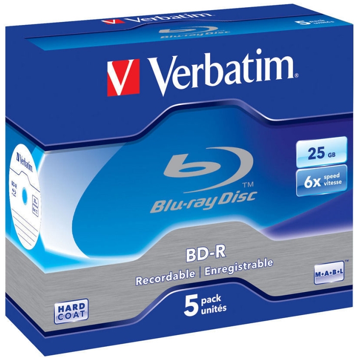 Verbatim - Mdia Blue-Ray lemez - Verbatim 6x Blu-ray 25GB SL Norml tok BD-R 5db
