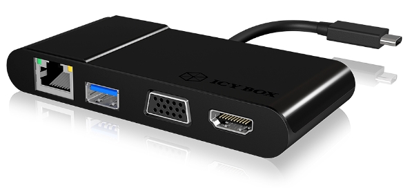 Raidsonic - Kbel Fordit Adapter - Raidsonic USB3.0 Type C - VGA+HDMI+Gbe+USB3.0 fordt, fekete